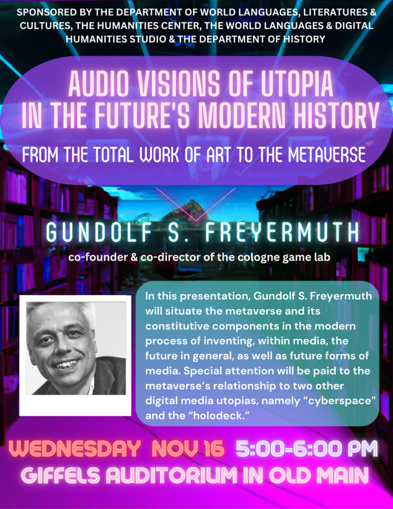 Freyermuth will speak on ‘Audio Visions of Utopia’ to offer clarity on the nature of the metaverse